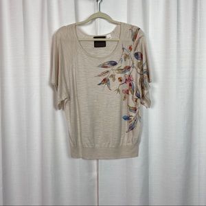 Anthropologie Guinevere Beige Bird Sweater Sz.L
